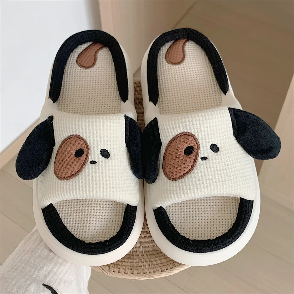 Cute Animal Odorless EVA Linen Slipper for Women Designer Lovely Dog Autumn Cartoon Home Shoes Slides Thick Sole Couples Sandals