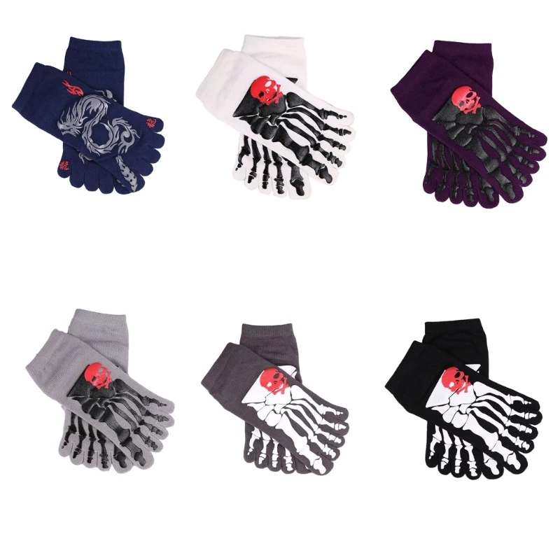 Terror Skeleton Toe Bone Printed Socks for Mens Personality Short Socks