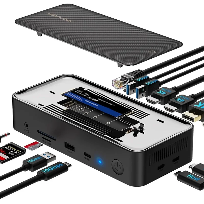 USB C Triple 4K@60Hz Display Docking Station 13-In-1 Type C 5Gbps Hub with M.2 PCIe/SATA SSD Enclosure Support 100W PD