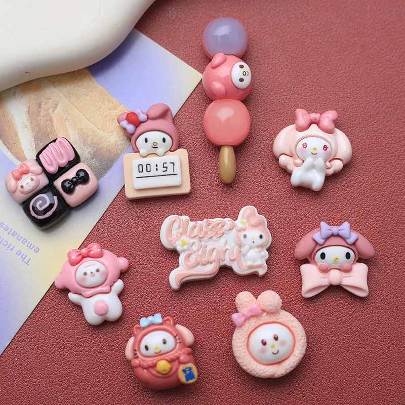 Sanrio 10Pcs Resin DIY accessories New Kawaii my melody Resin Scrapbook Diy Jewelry Children Hairpin jewelry Accessories