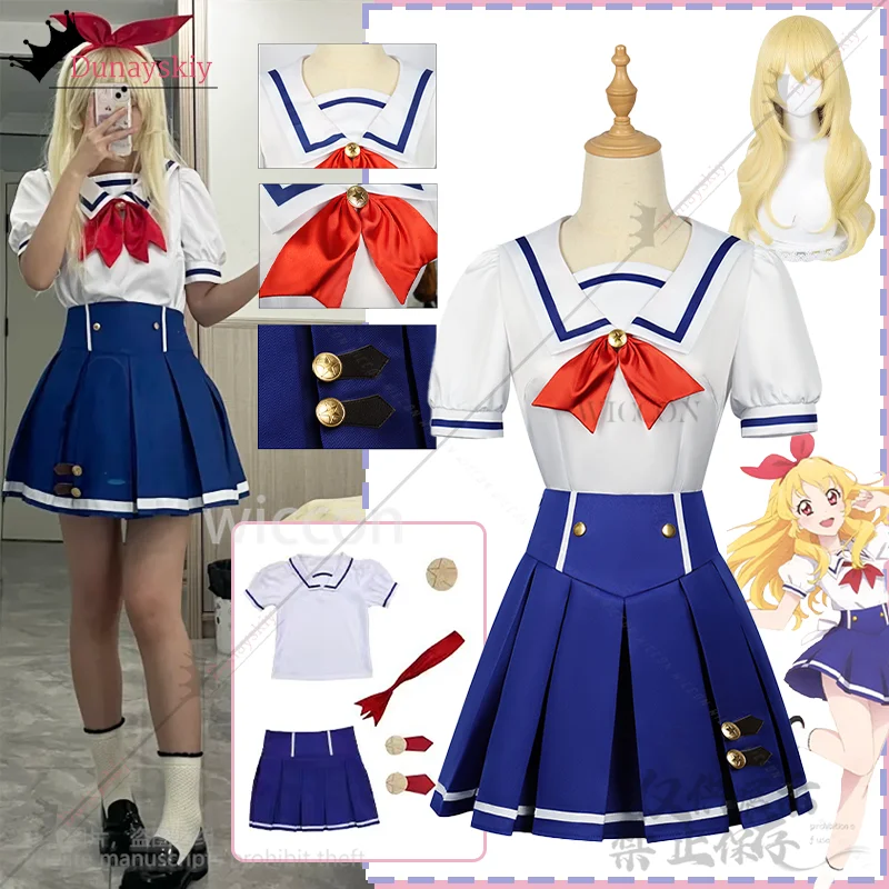Hoshimiya Ichigo تأثيري Aikatsu! JK زي مدرسي الصيف الأزرق فستان لوليتا أنيمي Jirai Kei الفتيات الباروكات ل المعبود كوس مخصص