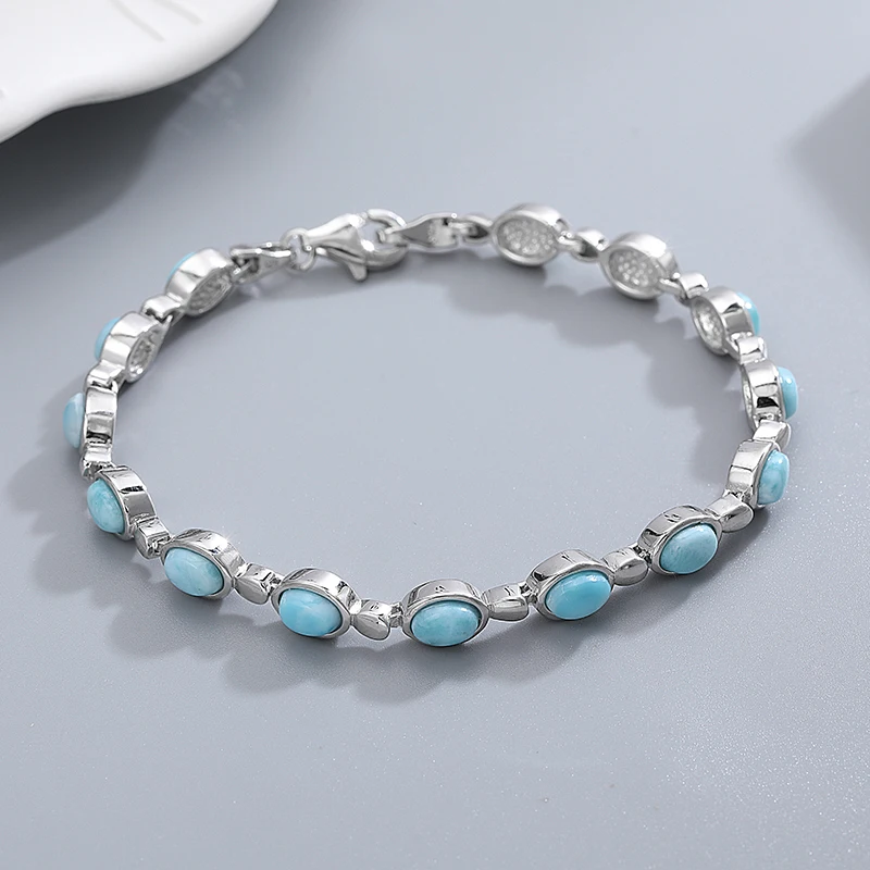XYOP Natural Larimar Blue Oval Classic Bracelet Burning Christmas, Warm For Love, Warm Winter Praise
