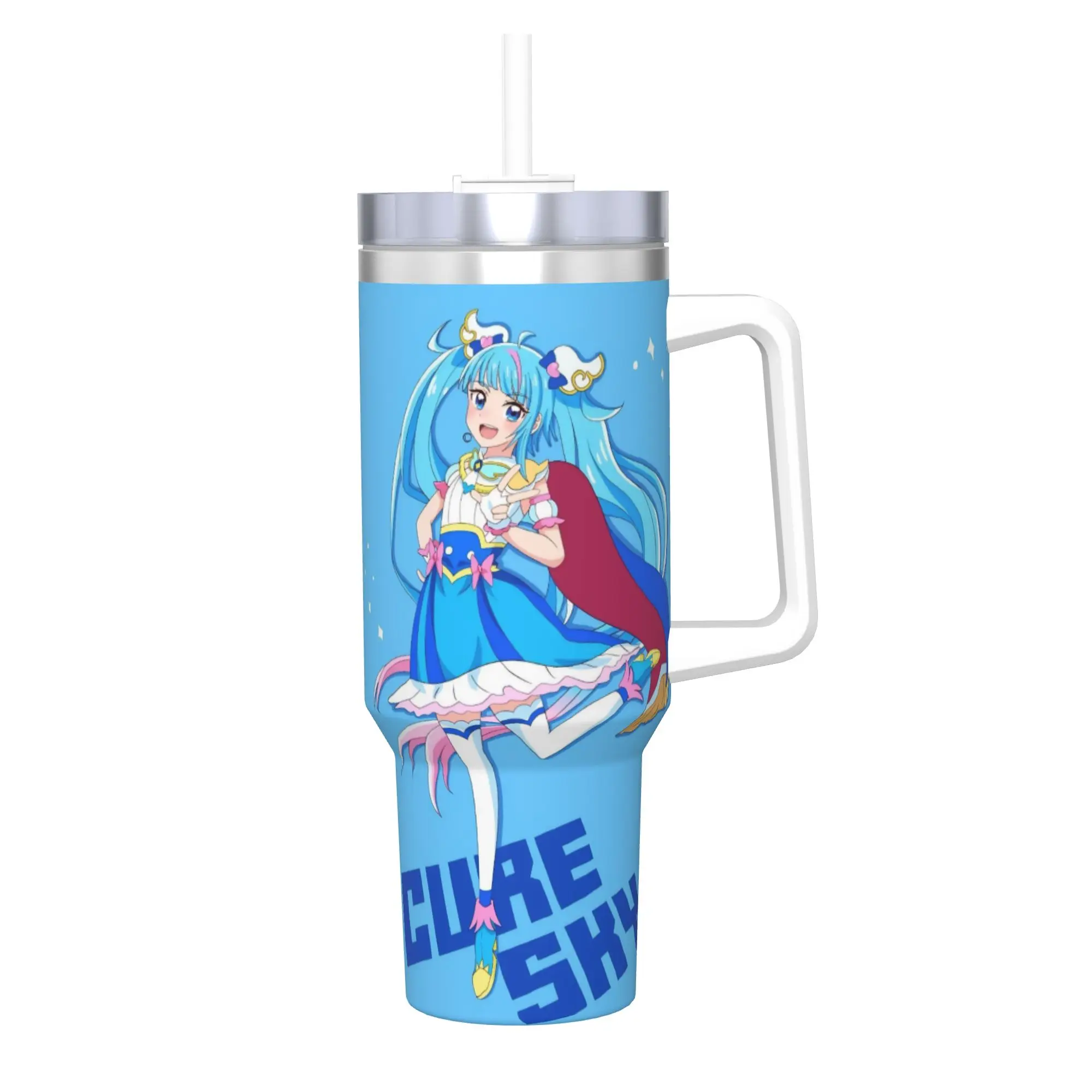 Soaring Sky Pretty Cure Tumbler With Straw  Stainless Steel Tumblers Cup Double Wall Vacuum Insulated for Cold Or Hot 40oz
