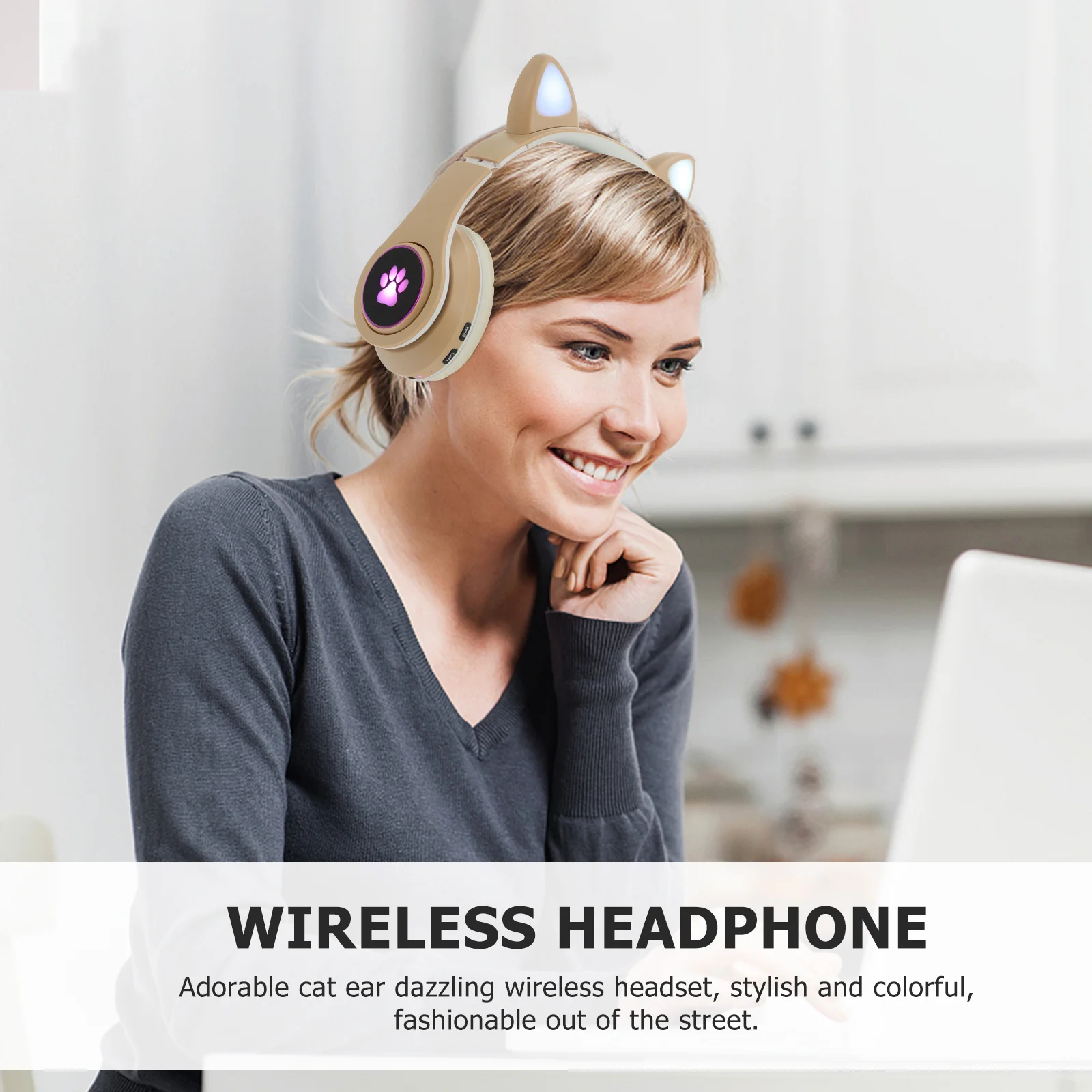 

Cat Ear Headphones Led Light Up Wireless Gaming Headset 40Mm Driver Foldable Over Ear For Cellphone Office