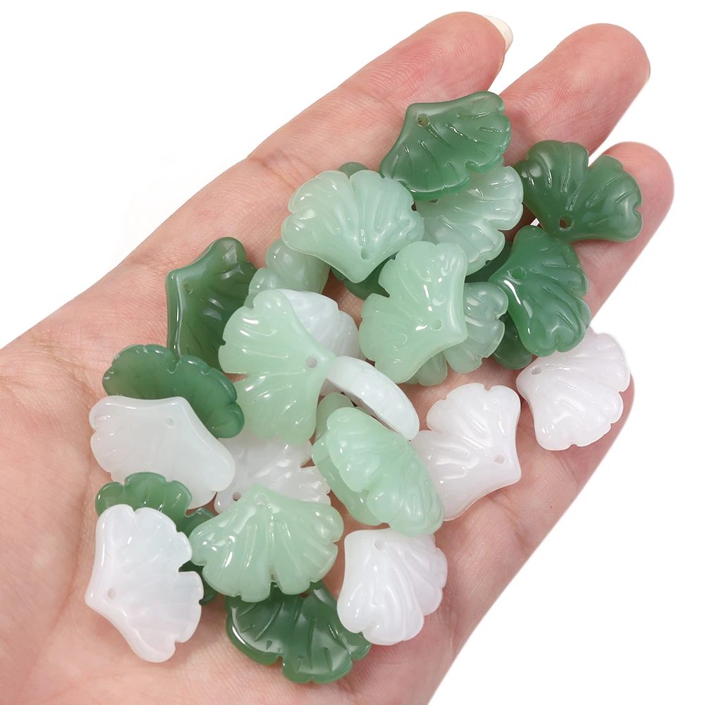 30pcs/lot Glass Leaves Pendant Beads Green Color Small Ginkgo Leaf Pendants For Jewelry Making Earrings Necklace Accessories