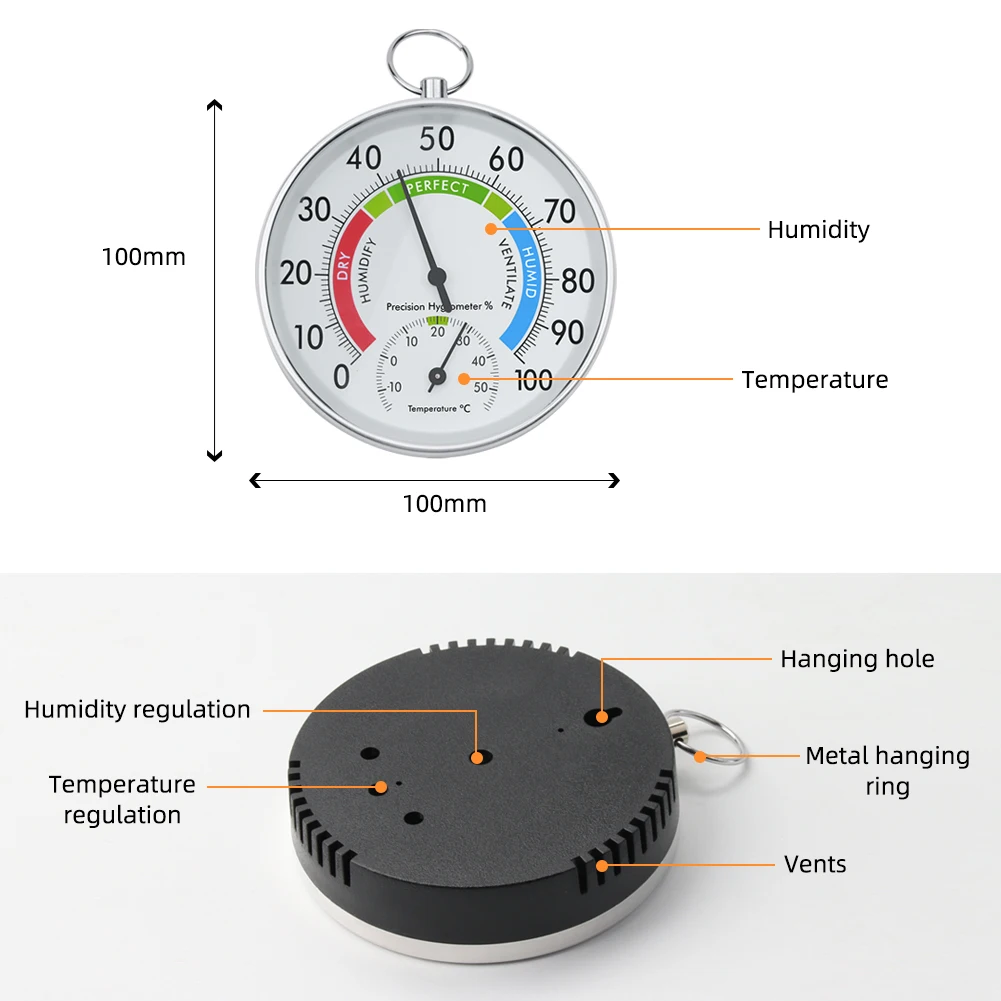 2 in 1 Mechanical -10~50℃ Household Thermometer 0-100% Hygrometer Wall-mounted Sensor for Indoor Kitchen Bathroom Sauna Room