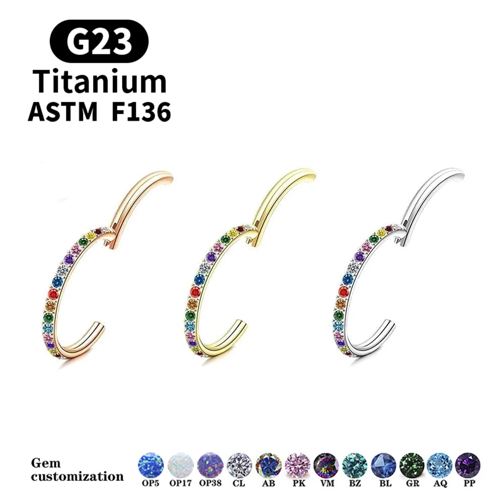 1 Ps G23 Titanium Alloy 16g CZ Opal Hinge Pitch Ring Nose Ring Open Small Nasal Septum Cartilage Ladies Earrings Pierced Jewelry