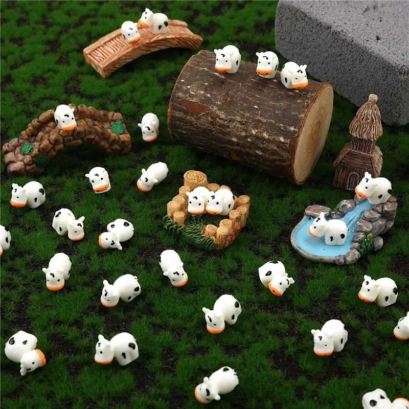 AFOURT-120 Stück Niedliche Mini-Kuh-Figuren, Winzige Miniatur-Kuh-Ornamente aus Kunstharz, Tierfiguren für Landschaftsgestaltung, Haus-DIY und Basteln – Detail 6