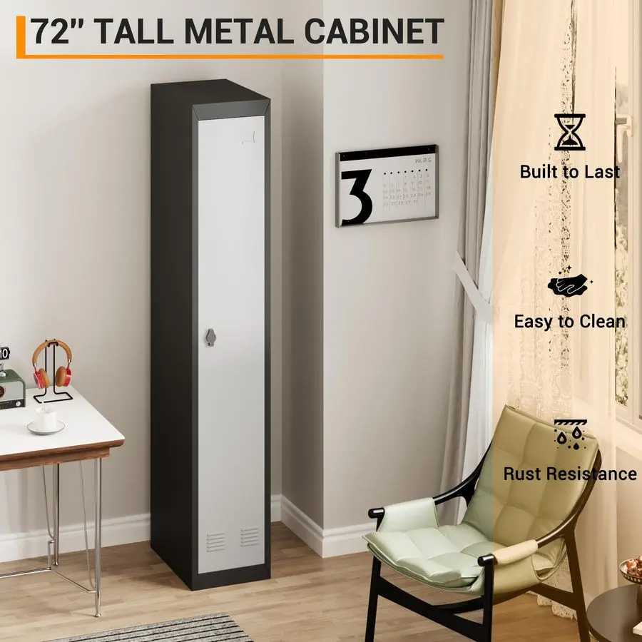 خزانة معدنية طويلة مع أبواب قابلة للقفل ومفاتيح، ومنظم تخزين الموظف للمدرسة، وصالة الألعاب الرياضية، والمكتب، والمنزل، والمرآب، والطفل