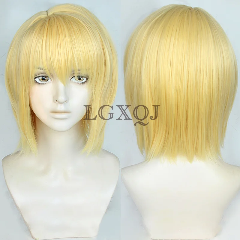 Kurapika Kurta Cosplay Wig Anime  Kurapika Golden Wigs Rings Earrings Prop Heat Resistant Party Wigs + Free Wig Cap