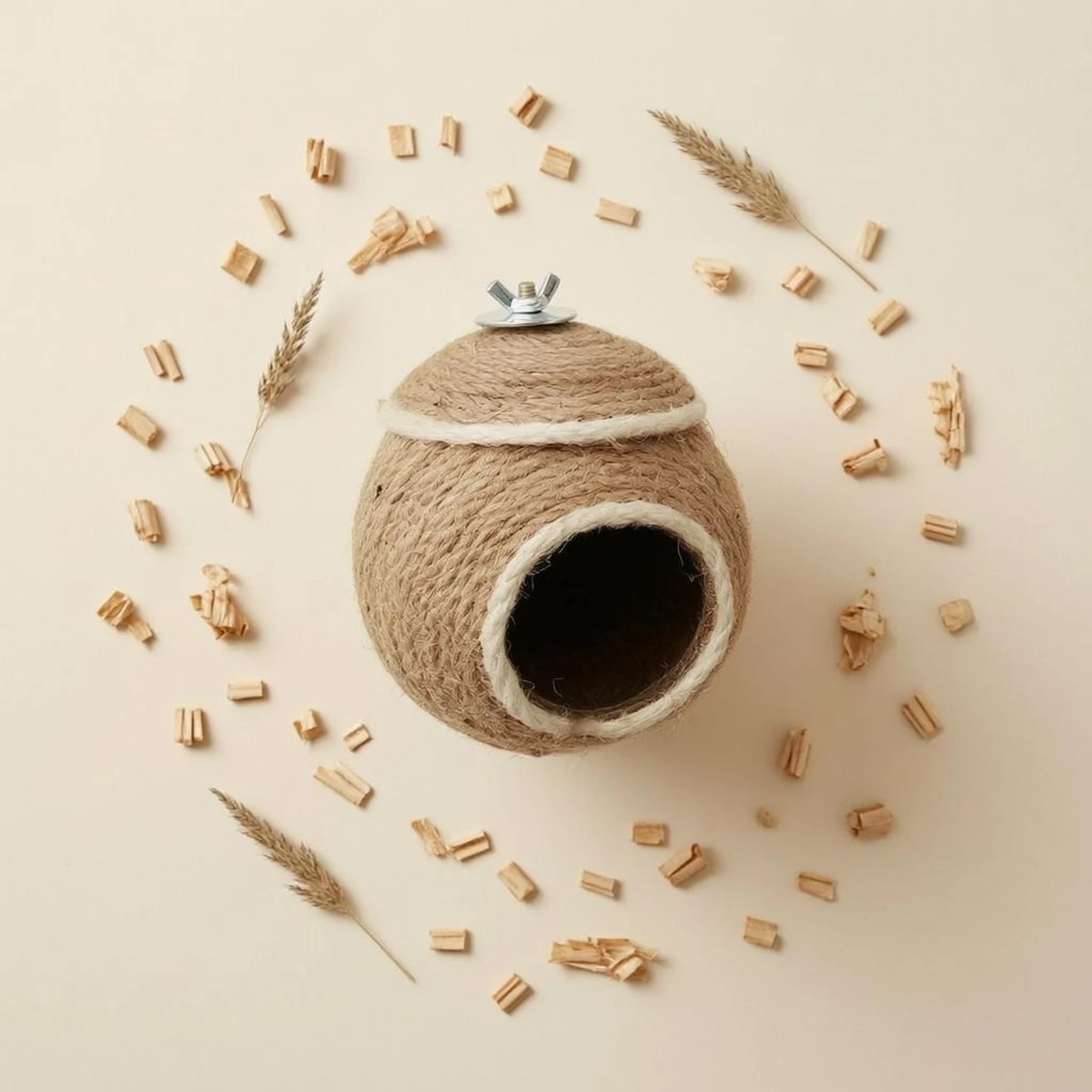 

Round Bird Nesting House Handwoven Rope Bird House Roosting Pocket Small Birds Rustic Design