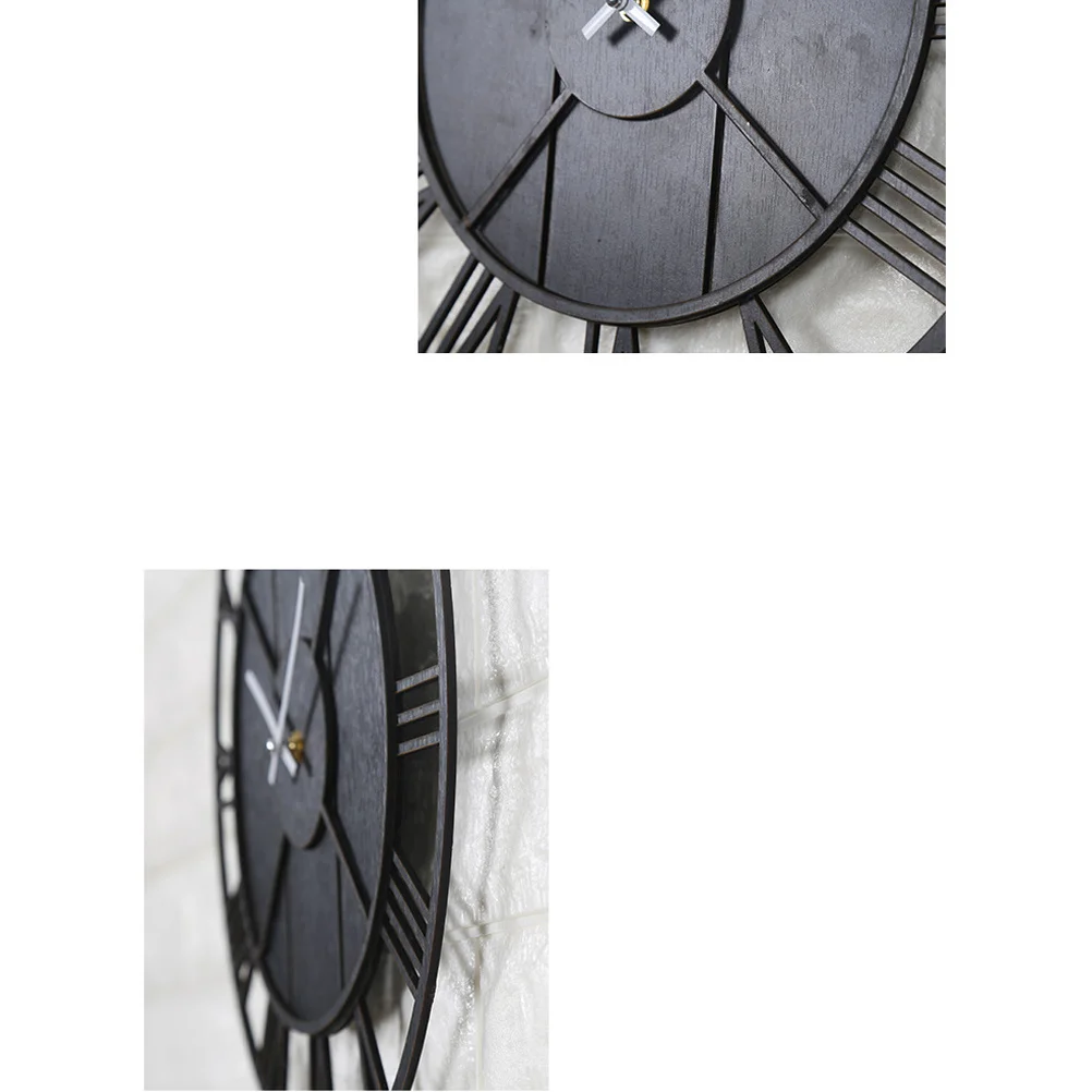 

Wooden Vintage Roman Numeral Silent Wall Clock 13.7 Inch Hollowed-Out Handmade 3D Decorative Clock for Bedroom Living Room