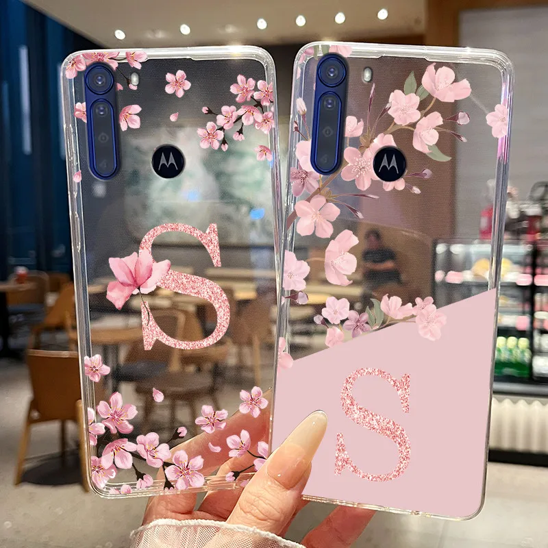 Funda de silicona transparente con letras y flores para Motorola One Fusion, Funda protectora para Moto One Fusion Plus Fusion +