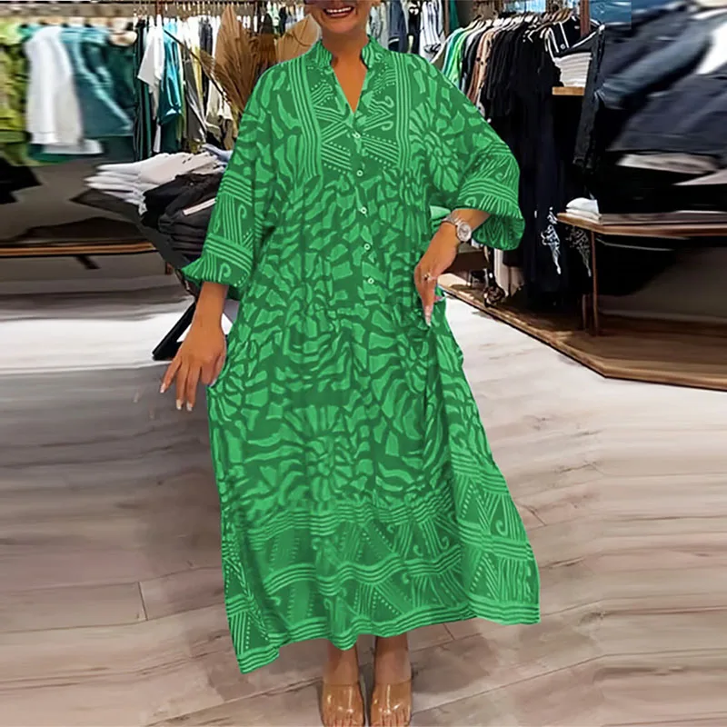 Fashion Long Sleeved High Waist Dresses Elegant V Neck Floral Print Party Dress 2025 New Casual Boho Pleated Maxi Dress Vestidos