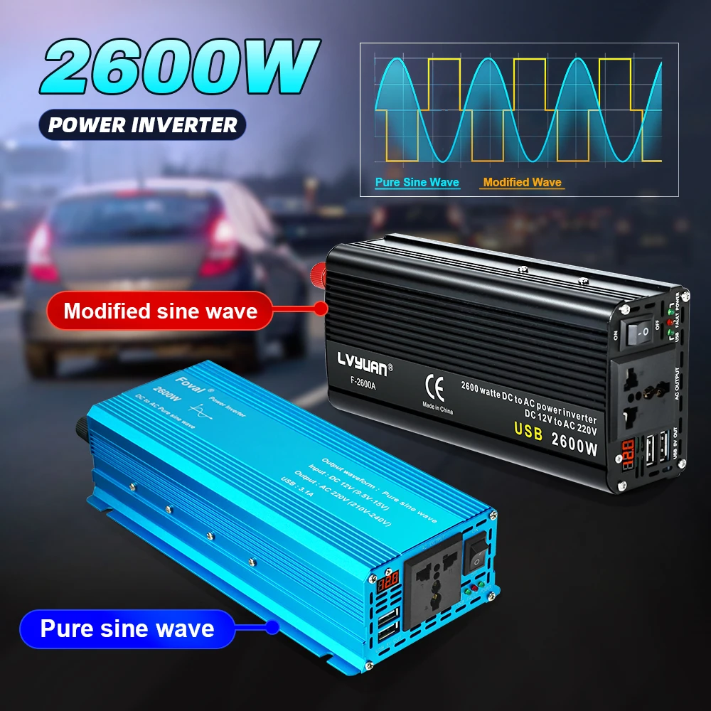 

Inverter 12V To AC 220V 2600W Pure Sine/Modified Sine Wave Solar Power Inverter Transformer Voltage Frequency Converter