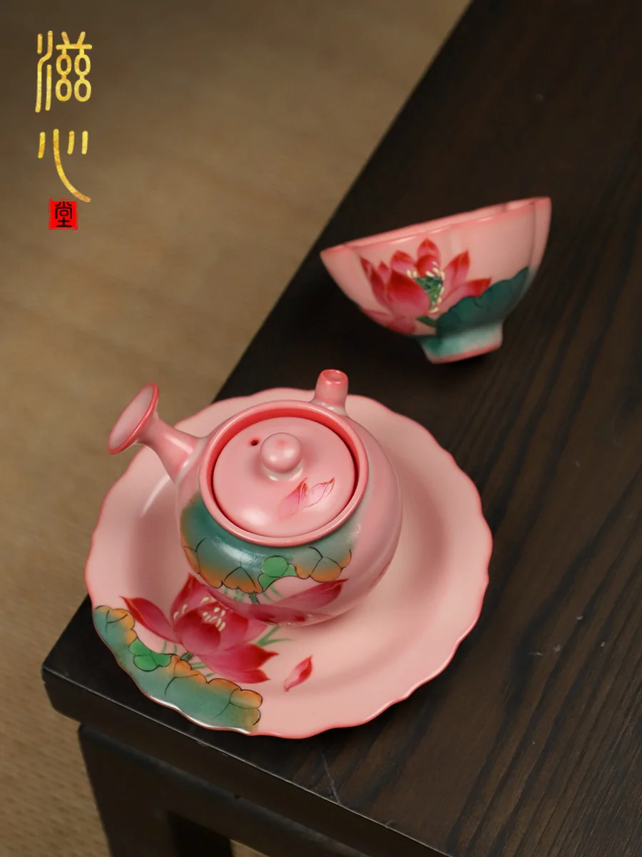 High-End Celadon Hand-Painted New Side Handle Pot Porcelain Set Teapot Single Household