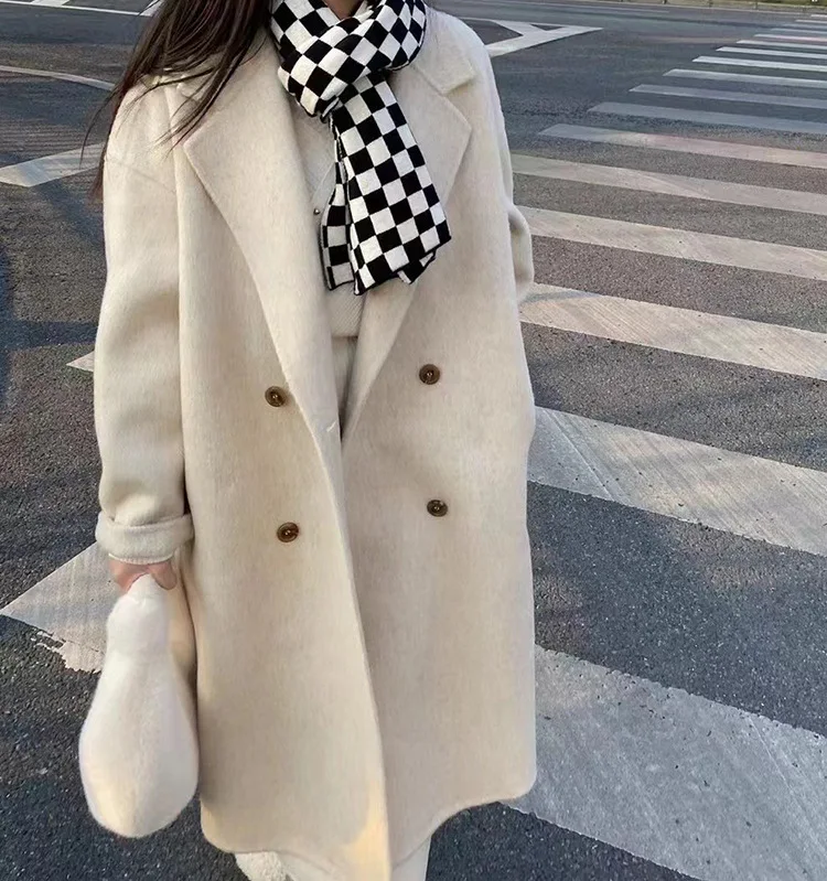 2024 Women Autumn Wool Coats Drouble Face Woolen Long Coats Women Elegant Cashmere Coat Veste Femme Tops New