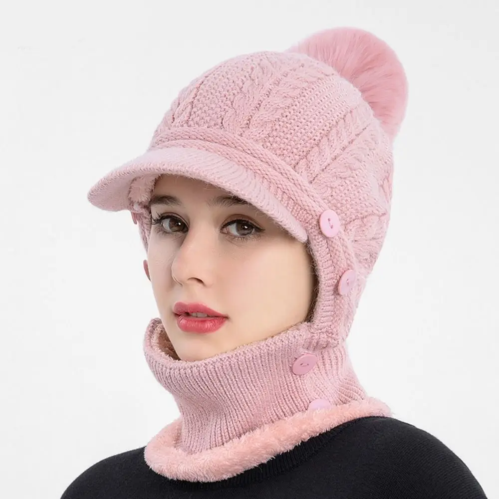 Fashion Woolen Scarf Hat Set Soft Face Mask Knitted Hat Elastic Integrated Lei Feng Hat Keep Warm
