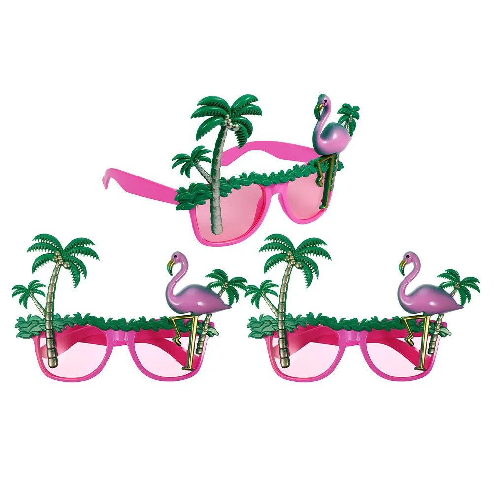 

3Pcs Hawaii Party Glasses Coconut Tree Flamingo Design Lightweight Uv Protection for Beach Pool Tropical Events Novelty