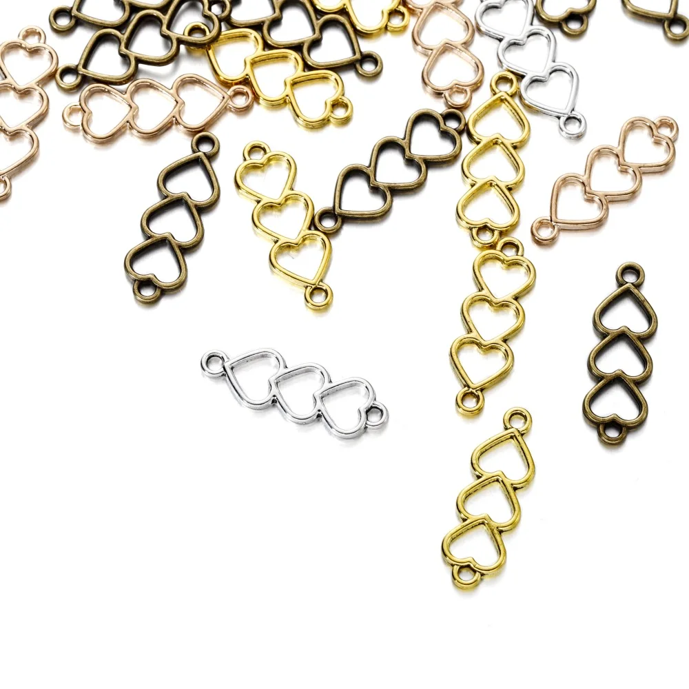 30pcs Alloy Gold Color Heart Charm Connector Hollow Love Connectors For DIY Bracelet Necklace Earring Jewelry Making Supplies