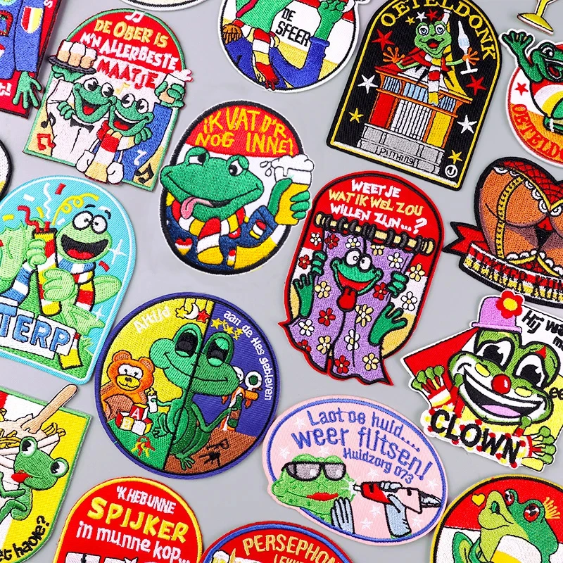 2024 Oeteldonk Emblem Eisen auf Patch Bleft plekke Stickerei Patches auf Kleidung Karneval Happy Frog Patches für Kleidung DIY Abzeichen