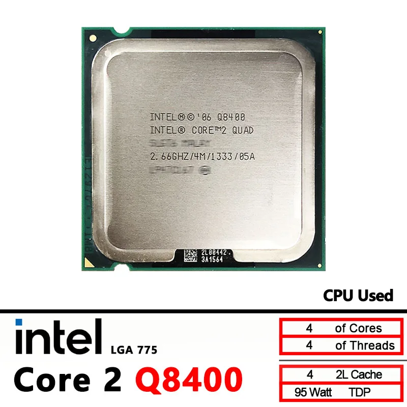 Intel Core 2 Quad Q8400 usado 2,6 GHz Quad-Core Quad-Thread CPU 4M 95W LGA 775