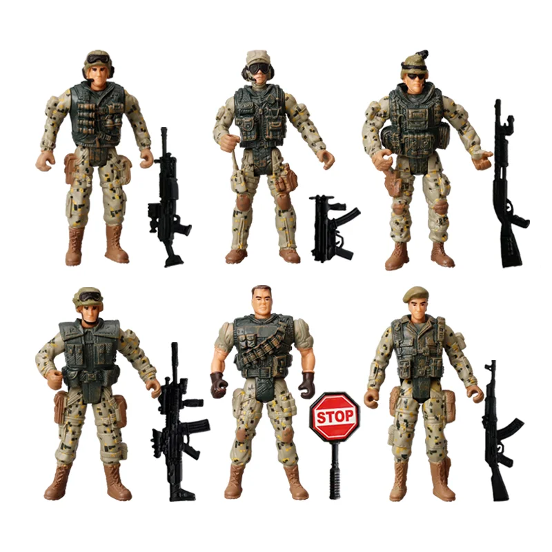 Army Men e SWAT Team Action Figures Playset, soldados das forças especiais, jogo de guerra da Segunda Guerra Mundial, armas militares, modelo para criança, presente do menino, 6 peças