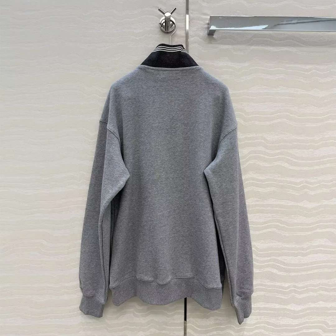 Preppy Style Gray Sweatshirt Jacket Women Patchwork Turtleneck Zipper Long Sleeve Loose Streetwear Unisex Oversized Casual Coat