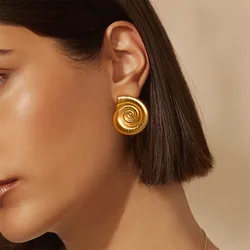 Threaded Stainless Steel EarringsWomen Simple Gold Color Metal Snail Shape Stud Earrings Trendy Jewelry Accessories Gift