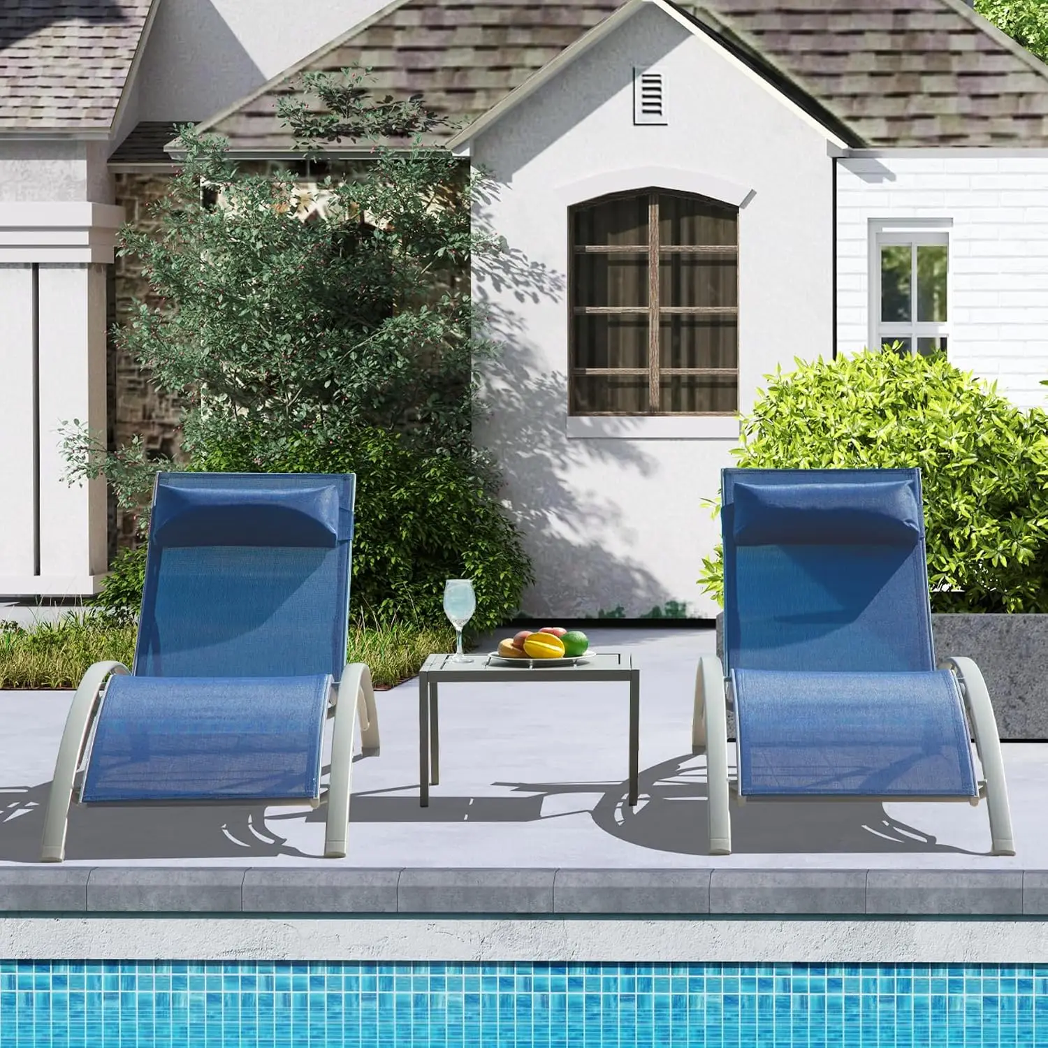 Aluminum Pool Chaise Lounge Outdoor Chair Set of 2, Customized