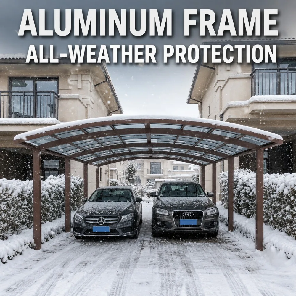 Modern Minimal Aluminum Polycarbonate Carport, All‑Weather Rain & Snow Proof Vehicle Shelter for Residential Parking Use