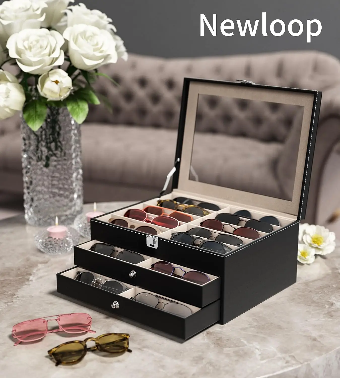 10/30 Slots Sunglass Organizer for Multiple Pairs of Eyeglass See-through Display Case Storage Box for Women Men