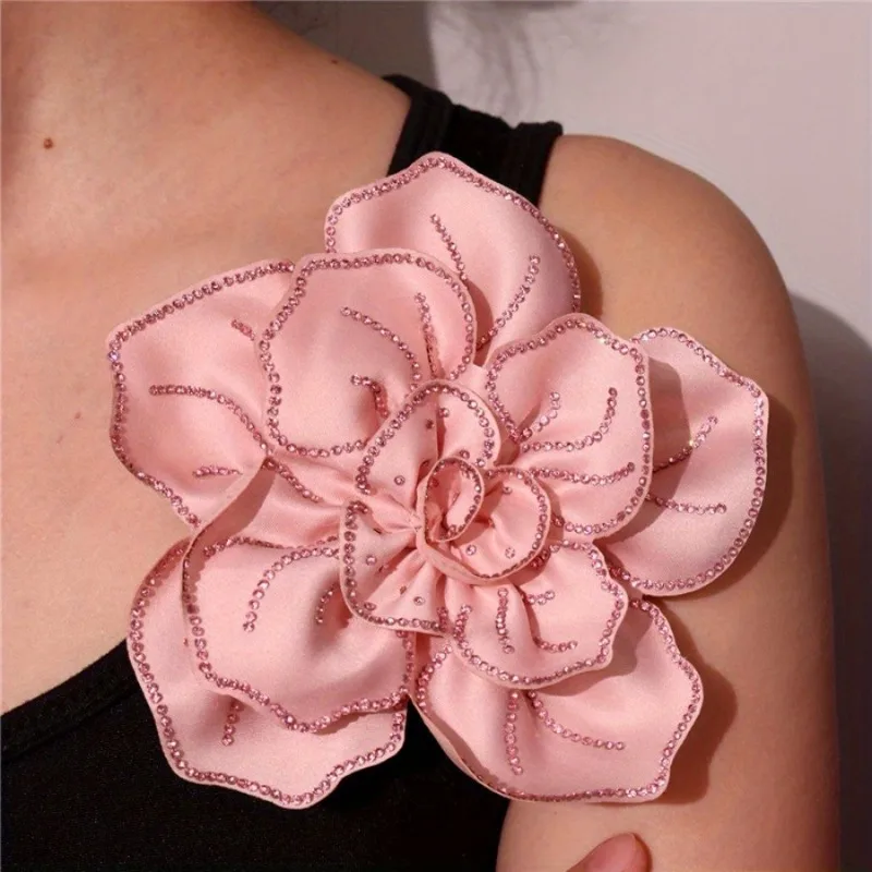 1PC 14cm Flower Rhinestone Patch Creative Costume Brooch Ornamental Flower Set with Diamonds Flower Costume with Diamonds