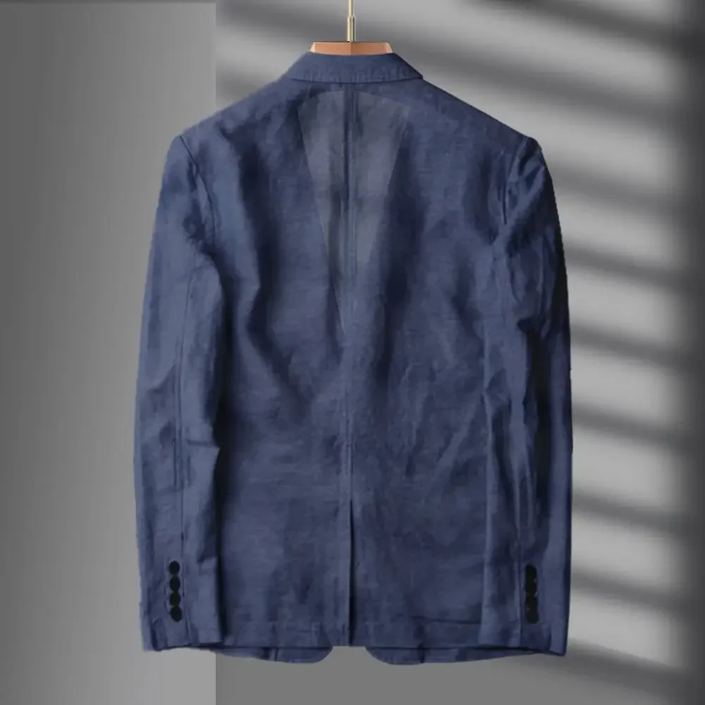 Navy Blue Linen Blazer Men Summer Casual Suit Single Jacket for Men Black Blazer Men 2024 New Casual Spring and Autumn Business