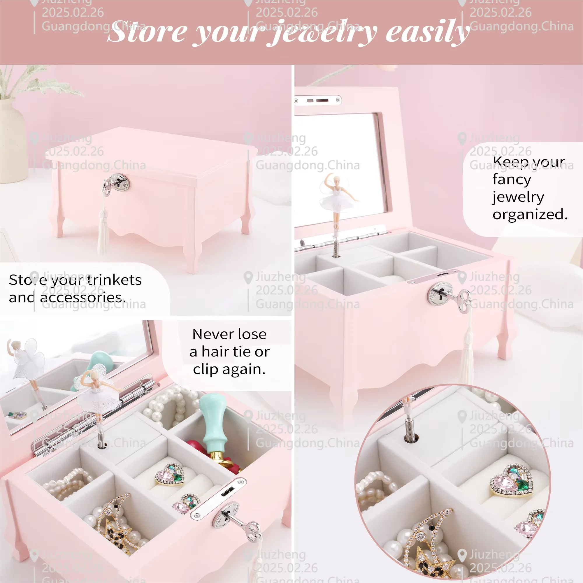 Luxury Princess With Lock Key Girls Kids Gift Dancing Ballerina Custom Jewelry Box Music Box Musical Trinket Box