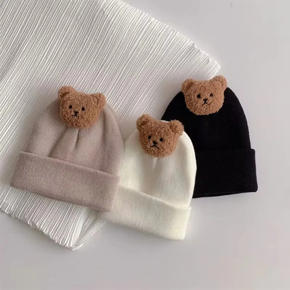 New Cartoon Bear Knitted Hat Cold Proof Thicken Autumn Winter Cap Soft Comfortable Warm Beanies Infant