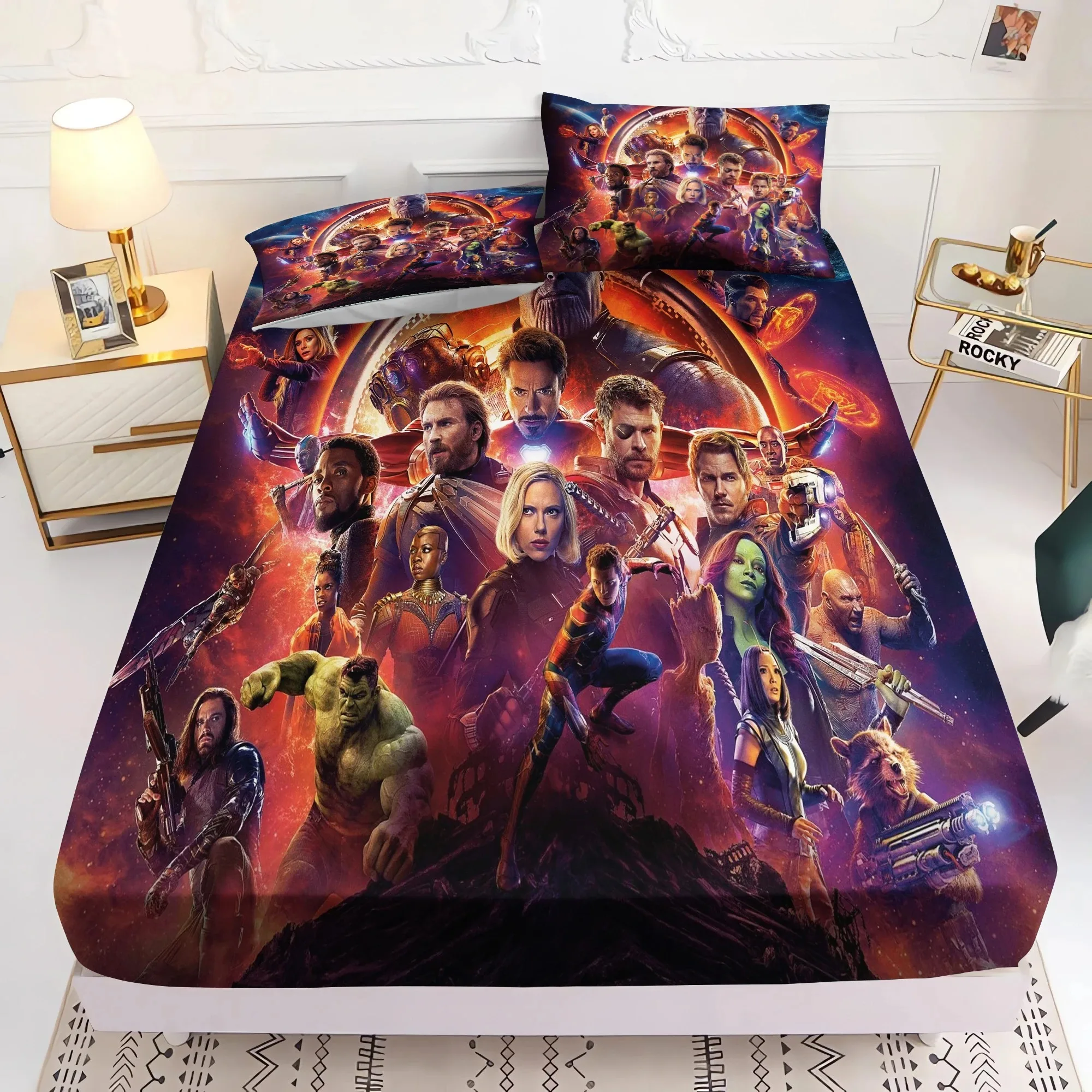 The Avengers Bedding Set,Marvel Hero Fitted Sheet 3pcs Printed With Pillowcase,Suitable For Boys Adults birthday gift