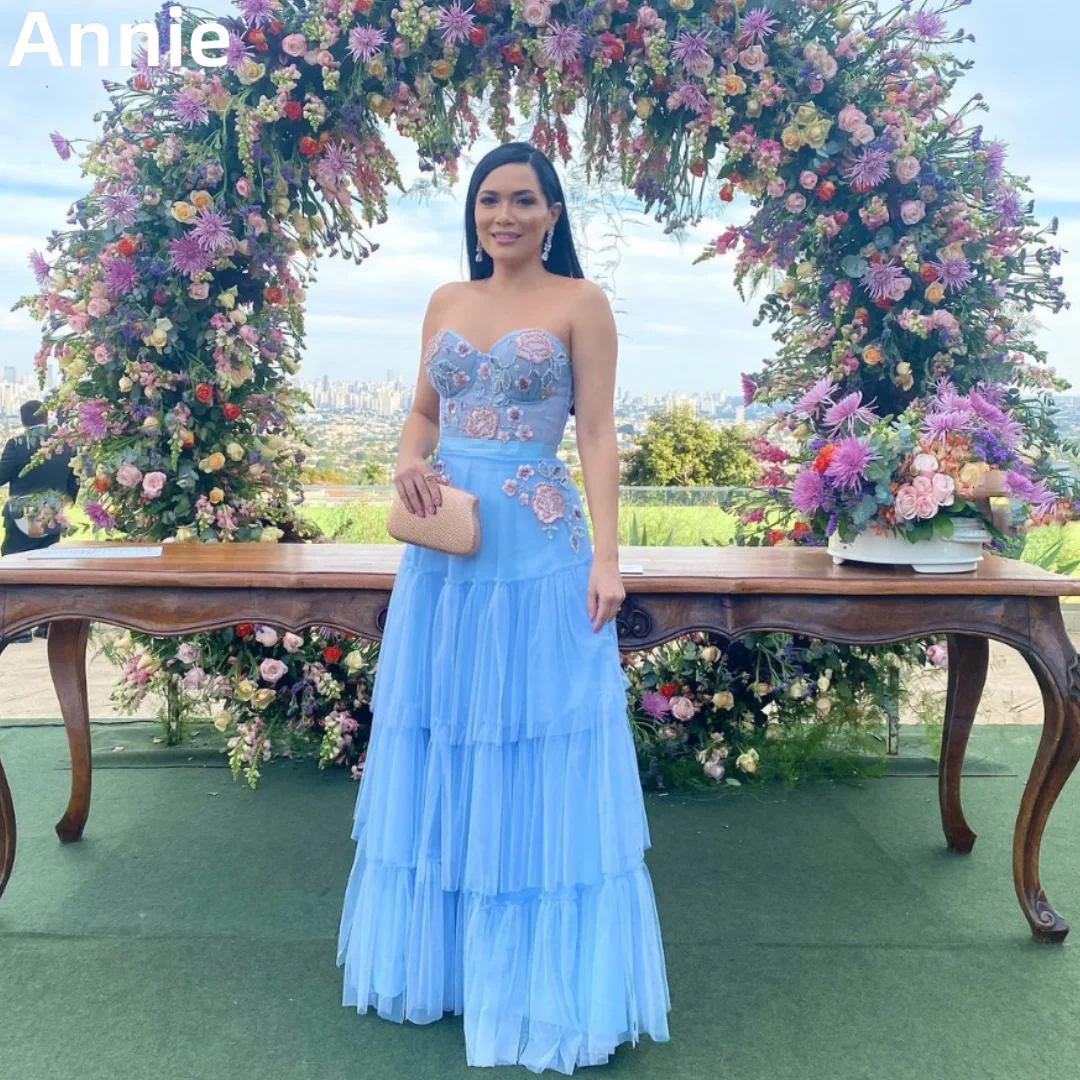 

Annie Embroidery Flowers Prom Dress Blue Elegant Lady Formal Occasion Dress A-shaped Evening Dresses Party Dresses Wedding Dress