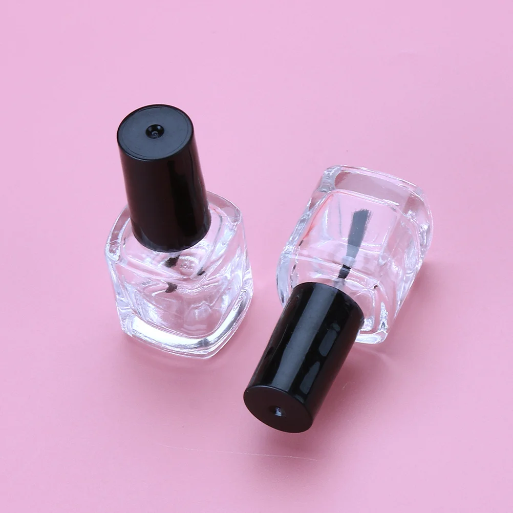 10Pcs 10Ml Empty Nail Polish Bottles Clear Square Glass Containers with Brush Inside for DIY Nail Art Portable Leak Proof