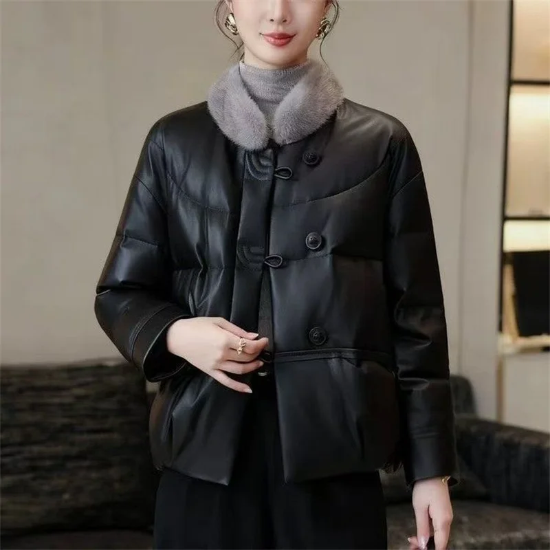 Winter Lady Stand Collar PU Leather Outwear Korean Women Fashion Foft Faux Leather Jacket Autumn Female Large Size 5XL Coat