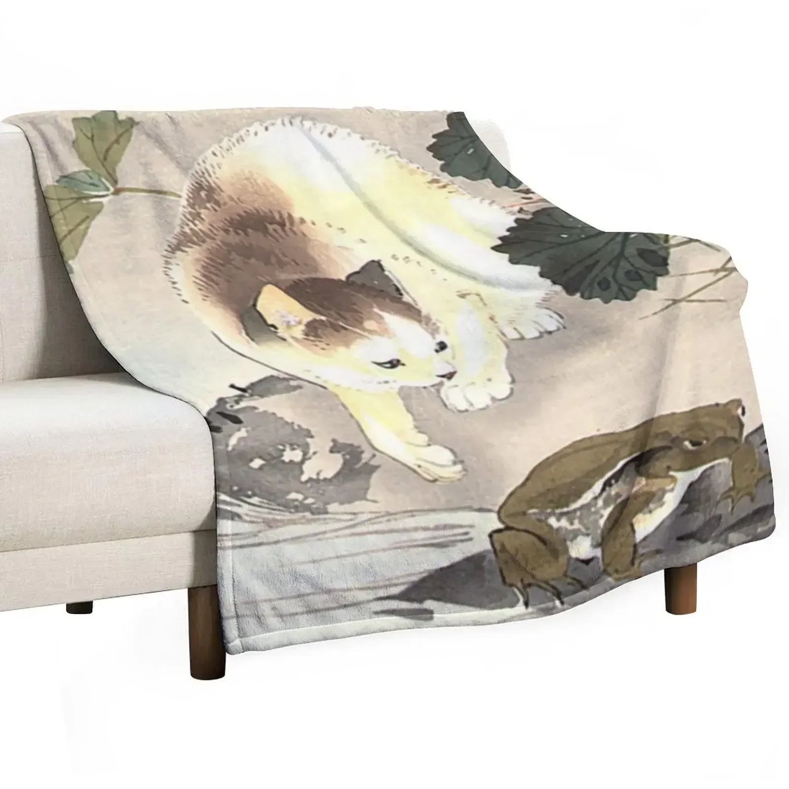 Antique Japanese Woodblock Watercolor Cat Print Throw Blanket Nap Bed linens Kid'S Soft Big Furrys Blankets
