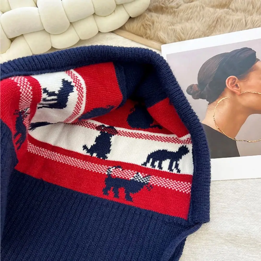 Pullover Mütze Jacquard Sturmhaube Mütze Rotes Kätzchen Gehörschutz Mütze Hornknopf Beanie Katzenmuster Strickmütze Winter/Herbst