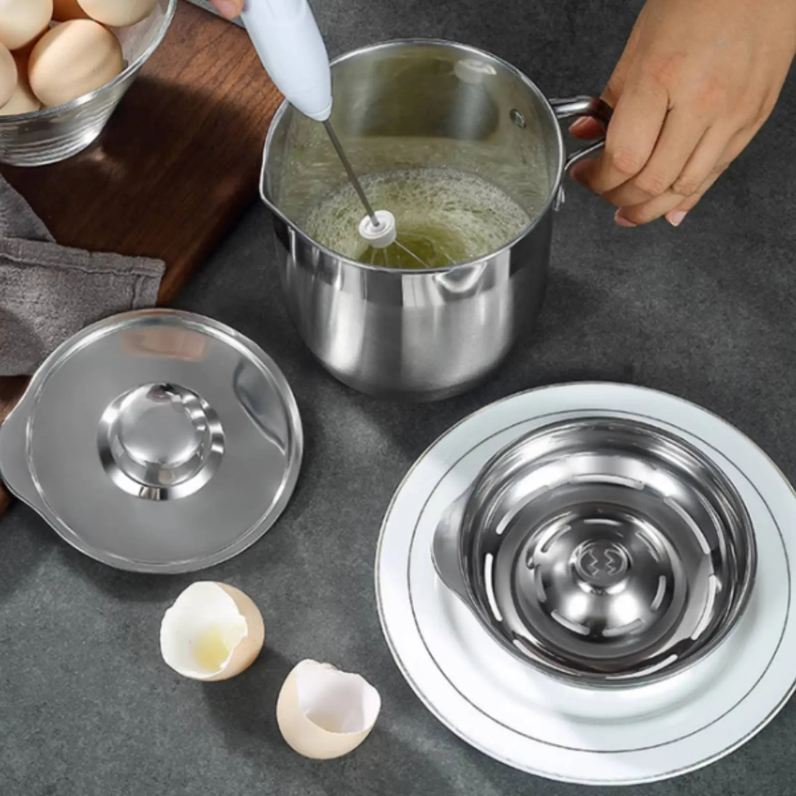 

Ovum Yolk White Divider with Container Includes Lid Stainless Steel Ovum Separator Set Baking Tool Easy to Clean Kitchen Utensil