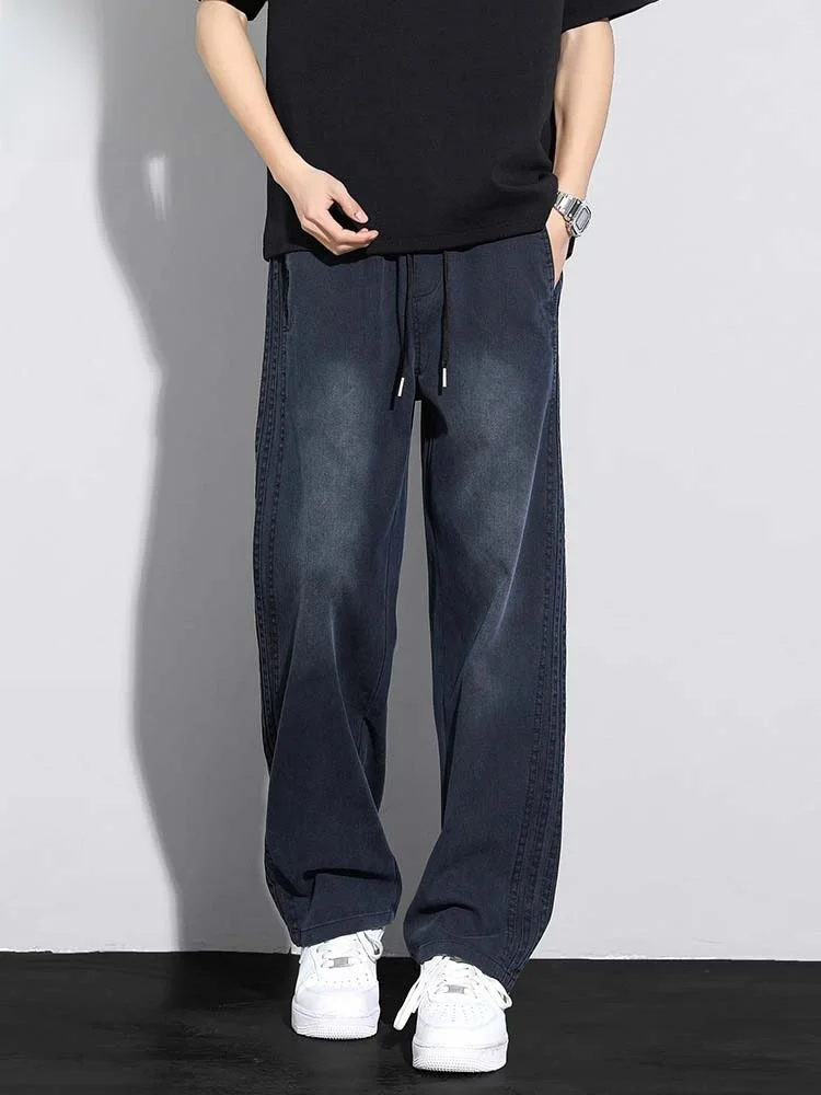 

Rn Men's Summer Ice Silk Thin Straight Leg Casual Pants Dstring Loose Fit Jeans American Retro Sle Long Trousers