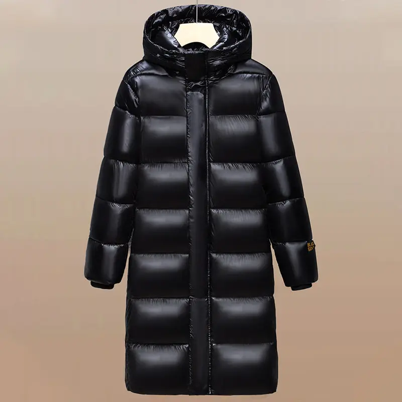 Long Outerwear Jacket 2024 Winter New Style Men's Trendy Loose Bright Surface Cotton Clothes Black Gold Cotton Padded Coat