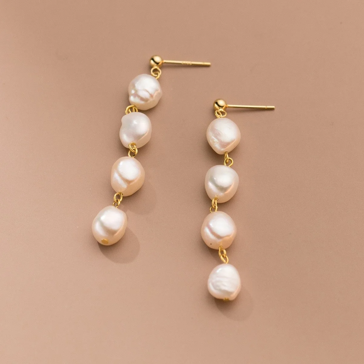 Neue Ankunft Trendy Große Barock Natürliche Süßwasser Perle 14K Gold Gefüllt Weibliche Lange Quasten Stud Ohrringe Schmuck Anti Allergie – Detail 6