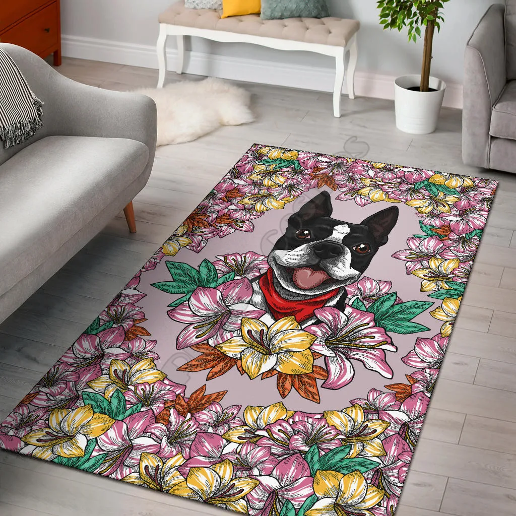 Smiling Boston Terrier Area Rug 3D Printed Carpet Mat for Living Room Doormat Flannel Print Bedroom Non-slip Floor Rug