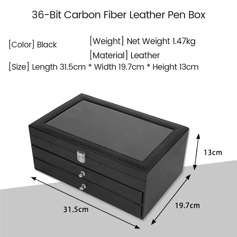 

A39M 36 Slots Wooden Pen Display Storage Box Luxury 3 Layer PU Pen Case Glass Window Fountain Case Pen-Collection Organizer 1