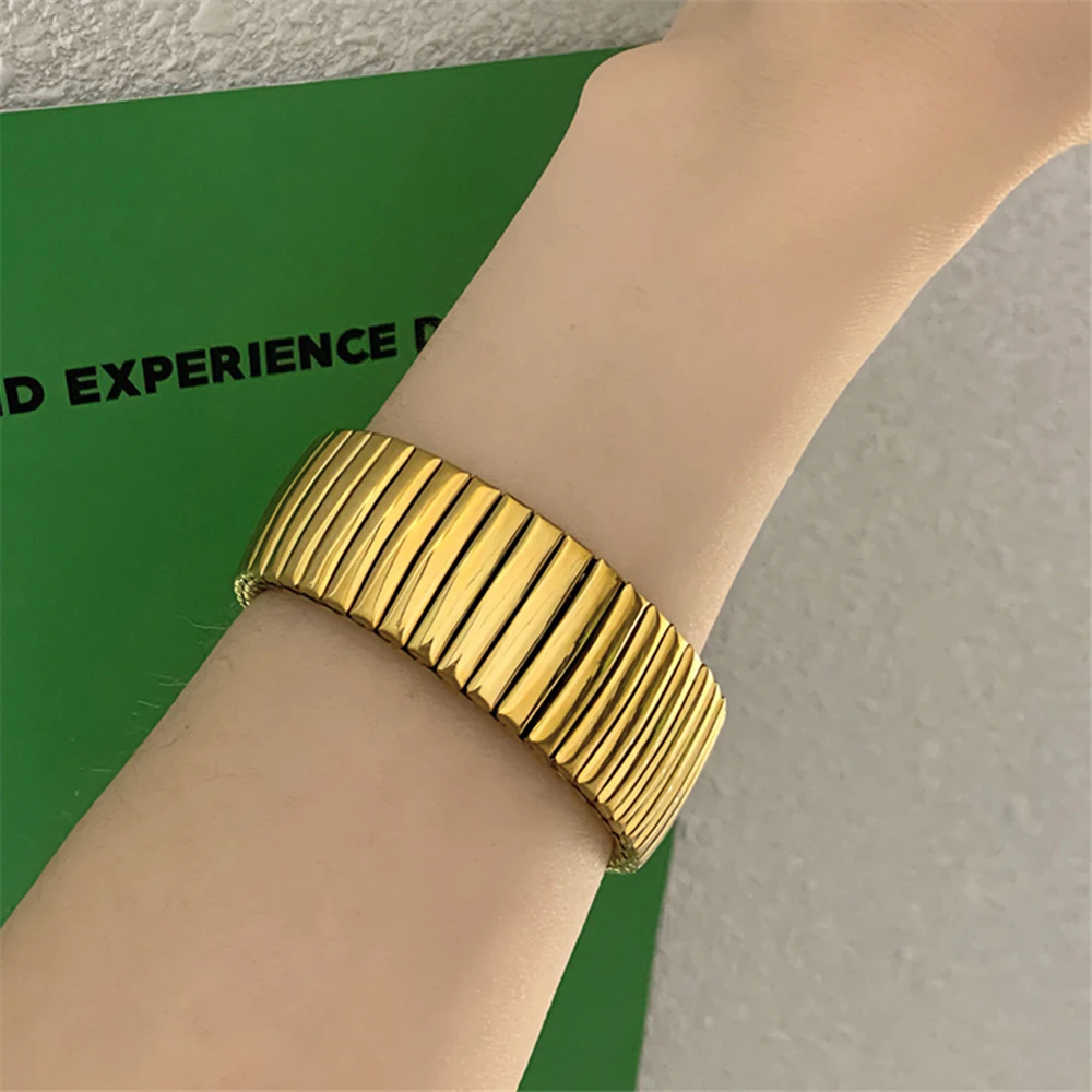 Stainless Steel Luxury Metal Design Simple Elastic Bracelet for Women European and American Trend Retro Jewelry Accessories