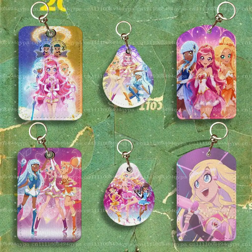 L-Lolirock Iris Cartoon Leather 2 Sided ID Card Holder with Keychain Executive Protection For Bank Credit Subway Bus Case